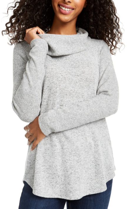 Suéter texturizado com gola alta e bainha em V BCX Juniors, cinza, tamanho extra pequeno