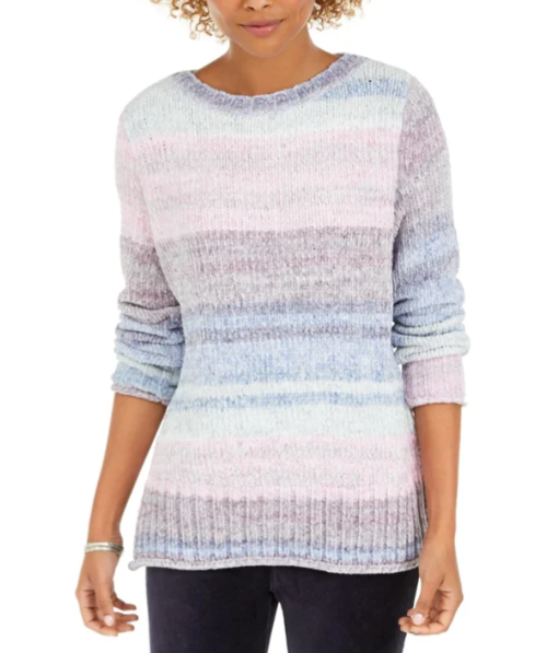Suéter feminino de chenille com gola redonda estilo &amp; co, azul, tamanho pequeno, extra grande