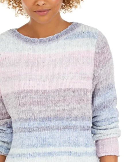 Suéter feminino de chenille com gola redonda estilo &amp; co, azul, tamanho pequeno, extra grande