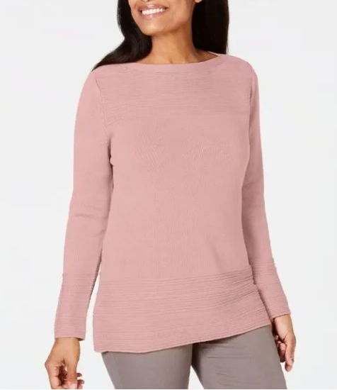 Karen Scott Suéter Feminino de Algodão com Gola Canoa Rosa Tamanho P