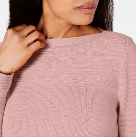 Karen Scott Suéter Feminino de Algodão com Gola Canoa Rosa Tamanho P