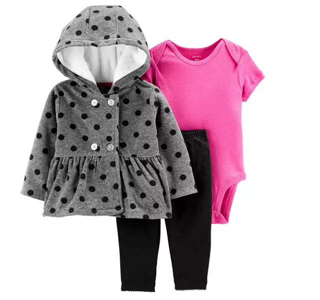 Conjunto de macacão e calça com estampa de bolinhas e lã Carter's Baby Girl, tamanho cinza, 3 peças, recém-nascido