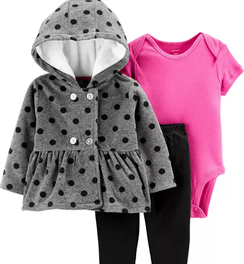 Conjunto de macacão e calça com estampa de bolinhas e lã Carter's Baby Girl, tamanho cinza, 3 peças, recém-nascido