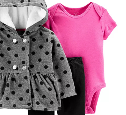 Conjunto de macacão e calça com estampa de bolinhas e lã Carter's Baby Girl, tamanho cinza, 3 peças, recém-nascido