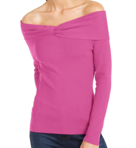 Suéter feminino com decote ombro a ombro da INC International Concepts, rosa, tamanho médio