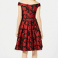 Vestido Calvin Klein Feminino Ombro a Ombro Brocado Floral Fit &amp; Flare Vermelho Tamanho 12