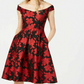 Vestido Calvin Klein Feminino Ombro a Ombro Brocado Floral Fit &amp; Flare Vermelho Tamanho 12