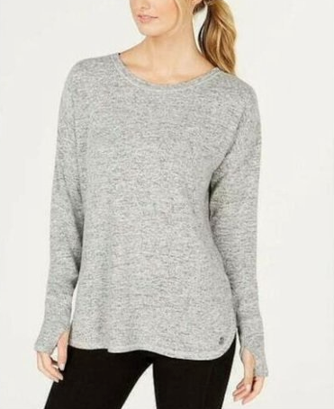 Blusa feminina de manga comprida mesclada Ideology, cinza, tamanho extra pequeno