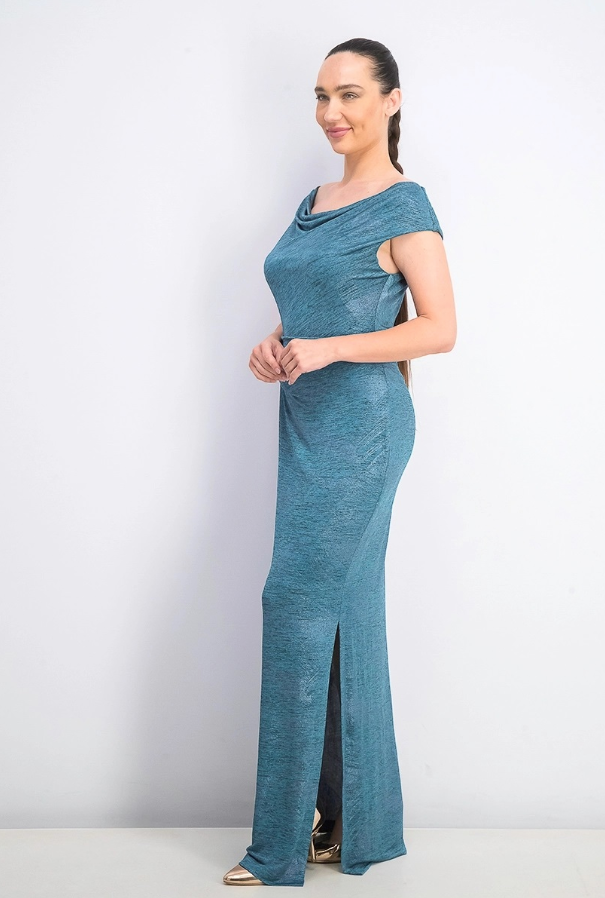 Vestido feminino Connected com decote careca e fenda metálica, verde, tamanho 8