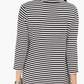 Blusa feminina listrada Charter Club com manga 3/4, preta, tamanho médio