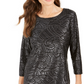 JM Collection Top Feminino Estampado em Jacquard Metálico Preto Tamanho Pequeno Extra Grande
