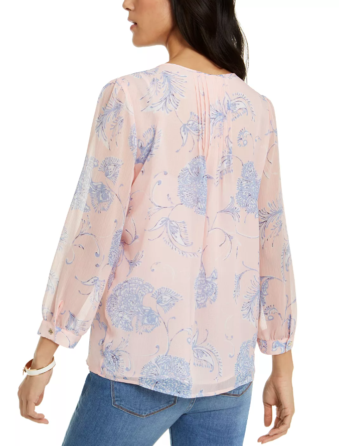 Blusa Tommy Hilfiger Feminina Estampa Floral Pintucked Rosa Tamanho Médio