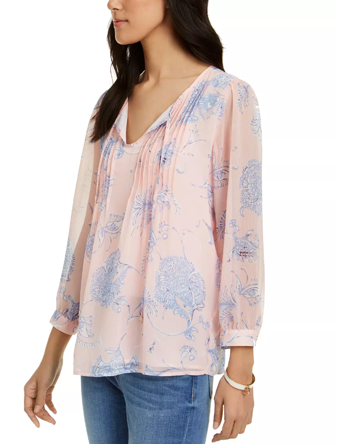 Blusa Tommy Hilfiger Feminina Estampa Floral Pintucked Rosa Tamanho Médio