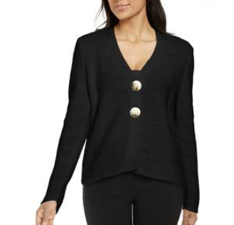 Cardigan feminino JM Collection com dois botões, preto, tamanho 2, extra grande