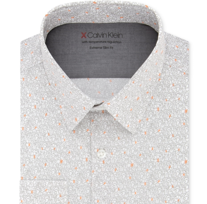 Camisa social masculina Calvin Klein com gola estampada laranja tamanho 14-14.1/2_32-33_P