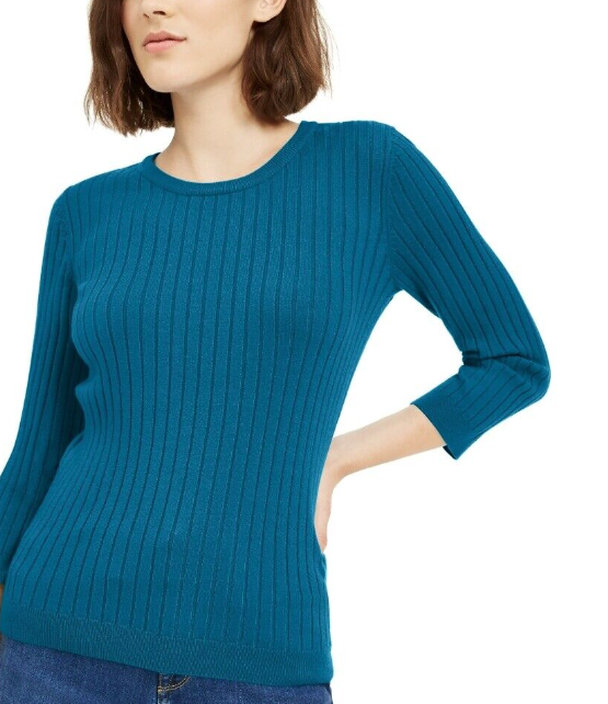 Suéter feminino Maison Jules com gola redonda canelada, verde, tamanho grande