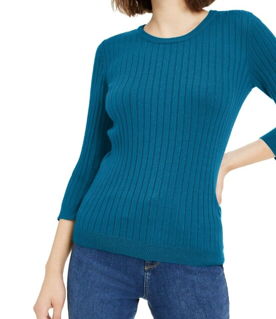 Suéter feminino Maison Jules com gola redonda canelada, verde, tamanho grande