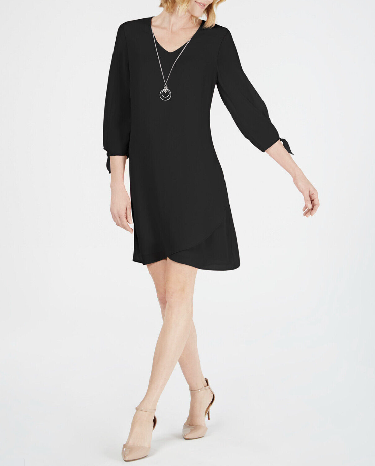 Vestido feminino com mangas curtas e colarinho, preto, tamanho pequeno, da coleção JM
