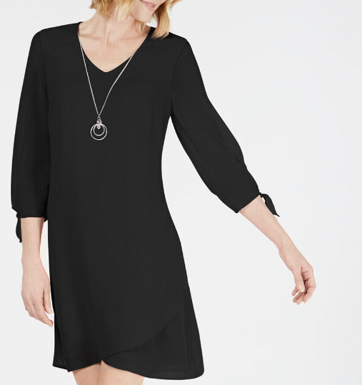Vestido feminino com mangas curtas e colarinho, preto, tamanho pequeno, da coleção JM