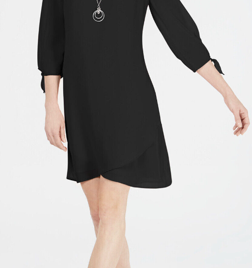 Vestido feminino com mangas curtas e colarinho, preto, tamanho pequeno, da coleção JM