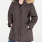 Parka com capuz Madden Girl Junior com acabamento em pele sintética, cinza, tamanho médio