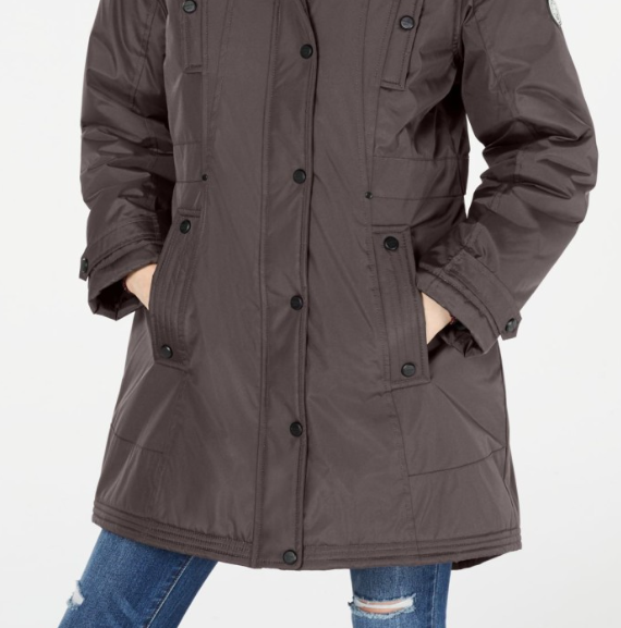 Parka com capuz Madden Girl Junior com acabamento falso cinza, tamanho médio