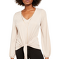 Blusa feminina Thalia Sodi com amarração frontal, bege, tamanho extra grande