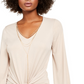 Blusa feminina Thalia Sodi com amarração frontal, bege, tamanho extra grande