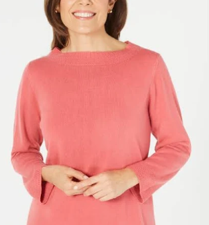 Karen Scott Suéter feminino de manga comprida com gola canoa, rosa, tamanho grande