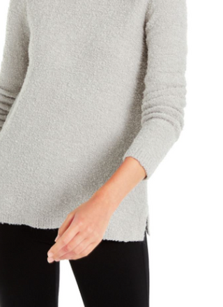 Suéter feminino Alfani com gola alta e bouclé, cinza, tamanho grande