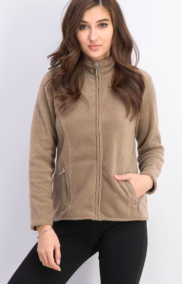 Jaqueta Karen Scott Sport Feminina com Zíper Zeroproof Fleece Marrom Tamanho Grande