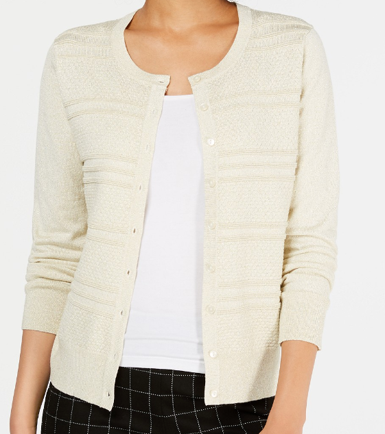 Cardigan feminino texturizado de lurex Charter Club, bege, tamanho médio