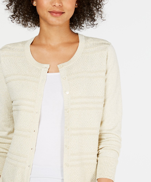 Cardigan feminino texturizado de lurex Charter Club, bege, tamanho médio