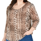Blusa feminina plus size estampada com manga 3/4, marrom, tamanho 0X, da INC International Concepts