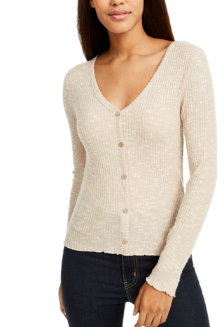 Blusa aconchegante de malha canelada Crave Fame Juniors, bege, tamanho grande