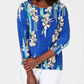 Blusa feminina estampada em jacquard, azul, tamanho pequeno, P/M, da coleção JM
