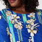 Blusa feminina estampada em jacquard, azul, tamanho pequeno, P/M, da coleção JM