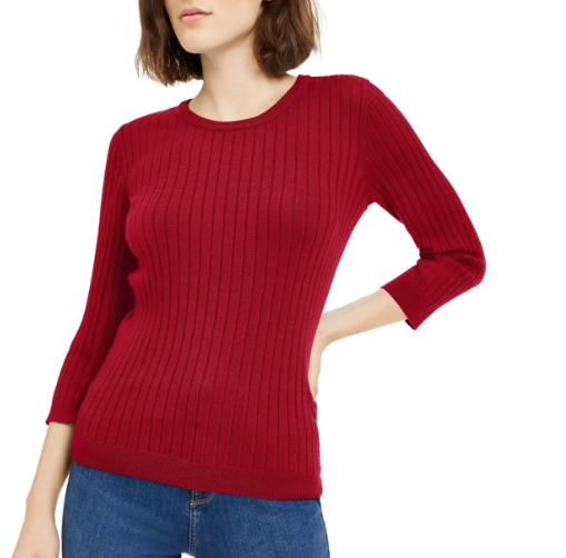 Suéter feminino Maison Jules com gola redonda canelada, tamanho extra grande, vermelho