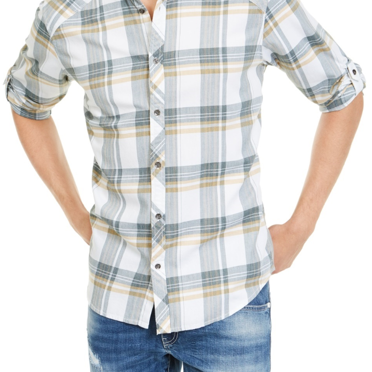Camisa xadrez masculina Marc da INC International Concepts, cinza, tamanho XXG