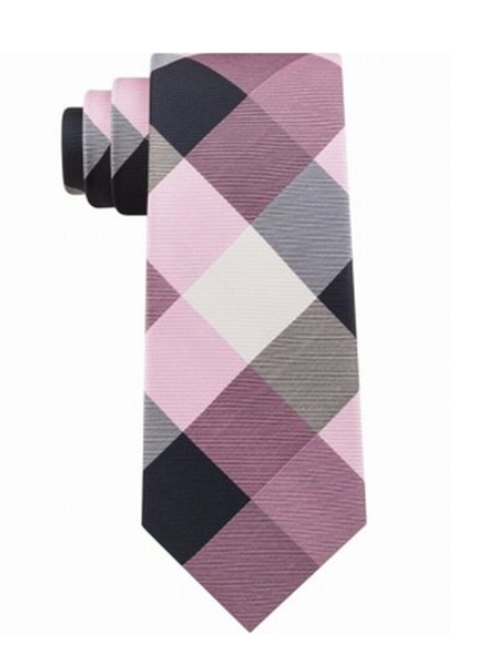 Gravata de seda xadrez Tommy Hilfiger masculina, rosa, tamanho único