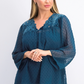 Blusa feminina de manga transparente com estampa de mídia mista, tamanho grande, verde, estilo &amp; co