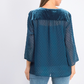 Blusa feminina de manga transparente com estampa de mídia mista, tamanho grande, verde, estilo &amp; co