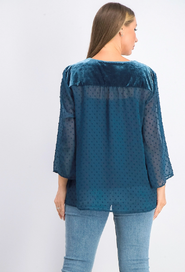 Blusa feminina de manga transparente com estampa de mídia mista, tamanho grande, verde, estilo &amp; co
