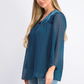 Blusa feminina de manga transparente com estampa de mídia mista, tamanho grande, verde, estilo &amp; co