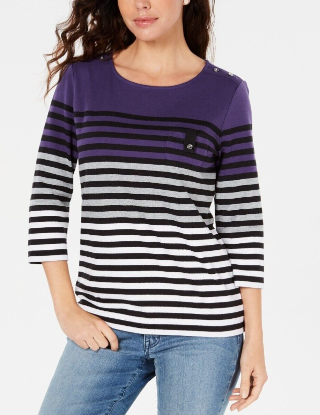 Blusa listrada com blocos de cores Karen Scott feminina, roxa, tamanho pequeno, médio