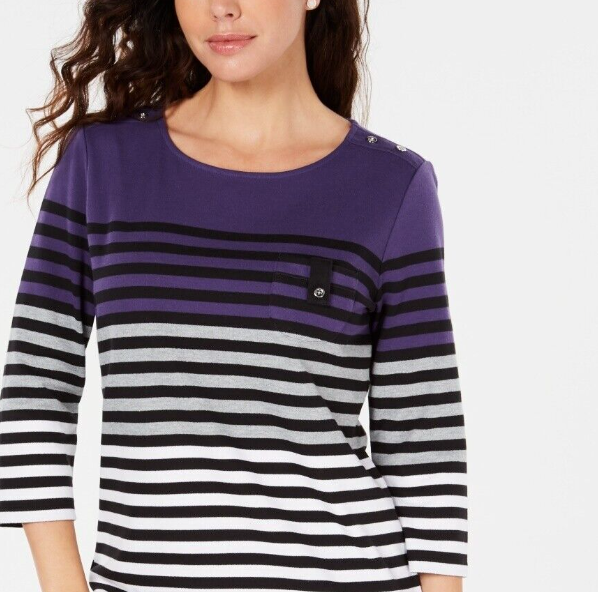 Blusa listrada com blocos de cores Karen Scott feminina, roxa, tamanho pequeno, médio