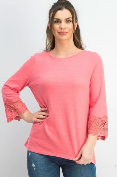 Charter Club Feminino Algodão Renda TrimTop Rosa Tamanho Médio