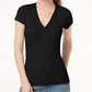 INC International Concepts Top feminino canelado com decote em V, preto, tamanho pequeno, extra grande