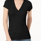 INC International Concepts Top feminino canelado com decote em V, preto, tamanho pequeno, extra grande