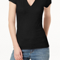 INC International Concepts Top feminino canelado com decote em V, preto, tamanho pequeno, extra grande